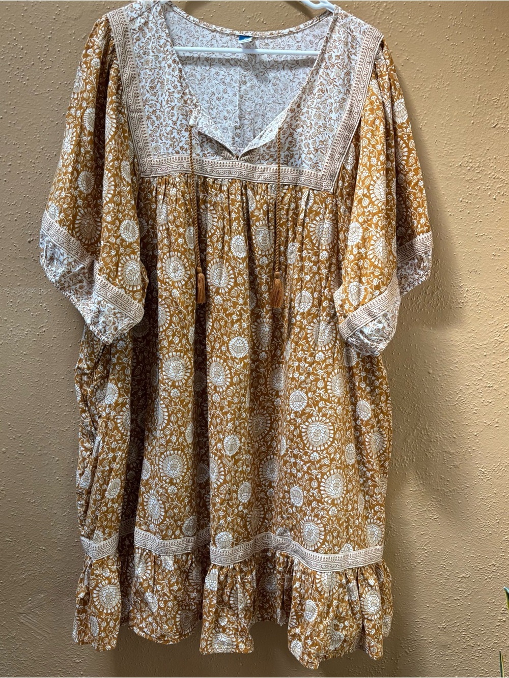 Old Navy Mustard Floral Boho Peasant Dress size 3X